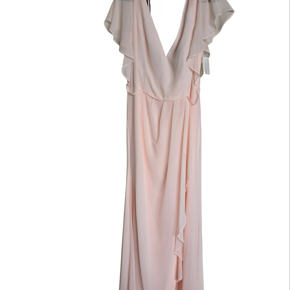 Soft Pink V-Neck Dress with Ruffle Sleeves - Picture 2 of 9